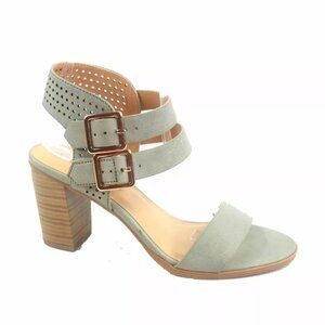 Women's Buckle Open Toe Ankle Strap Chunky Heels Sandals Shoes{ Khaki color }